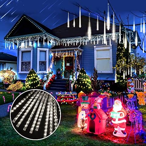 Christmas Sting Lights Outdoor,Meteor Shower Lights Outdoor 42cm 12 Tube 408 LEDs Meteor Lights,Connectable Raindrop Snowfall Lights for Tree Yard Party Patio Christmas Decor Lights(Cool White) Cover