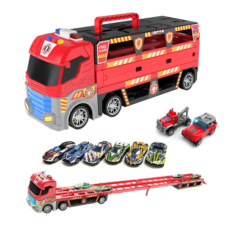 BLiSS HUES Big Hauler Storage & Deform Truck Toy with 2 Ejection Race Track 135cm- 6 Metal Racing Cars & 2 Construction Cars- Catapult Truck with LED Light - Music for Kids - Fire Theme (B0CTKJZTH9) Amazon Price History, Amazon Price Tracker