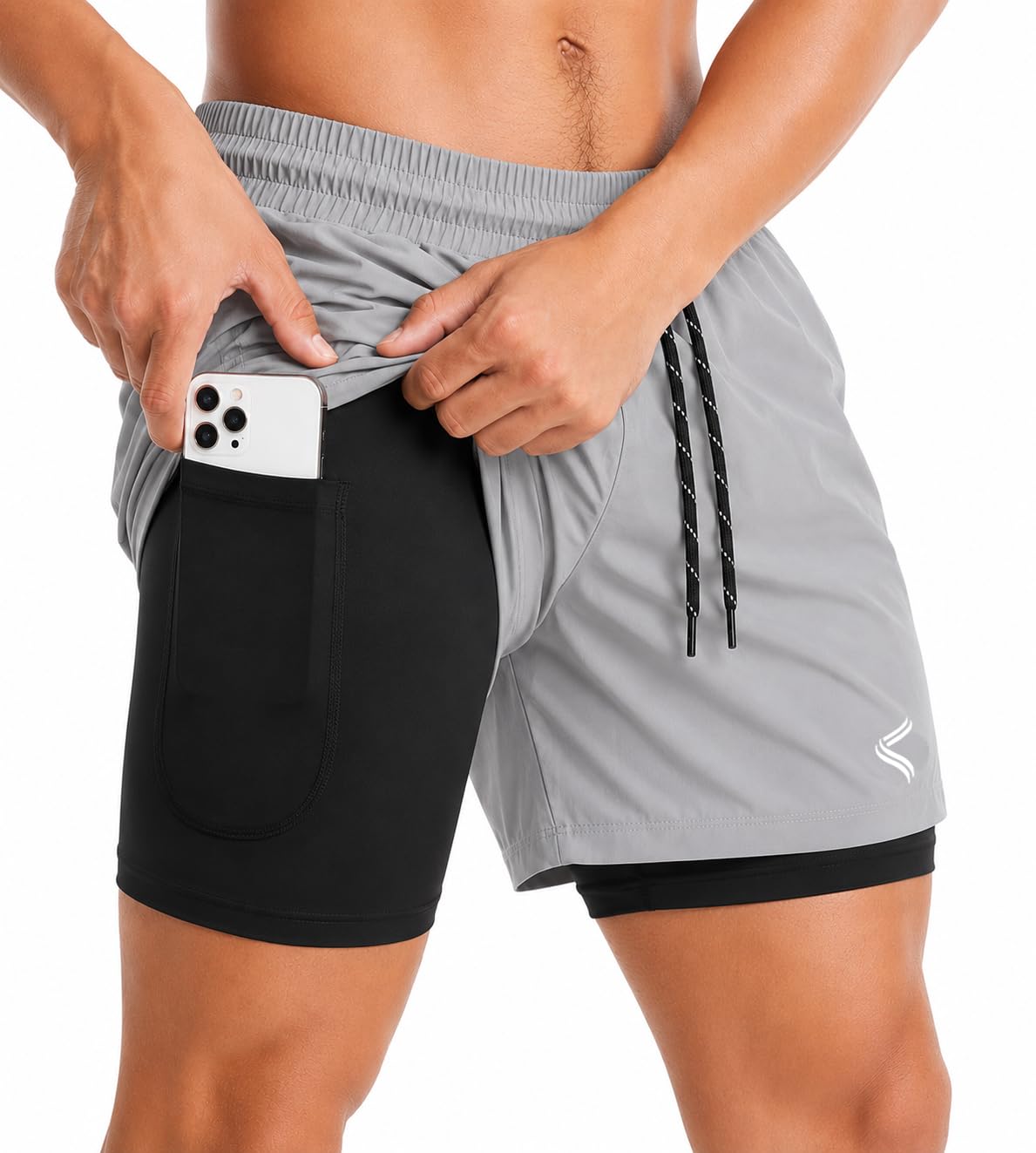 Gym Short for Men| Half Pant for man and Boys| 2 in 1 Active Dual Shorts with Inner Tights Layer for Gym, Running, Cycling and Other Activity Black-image-35