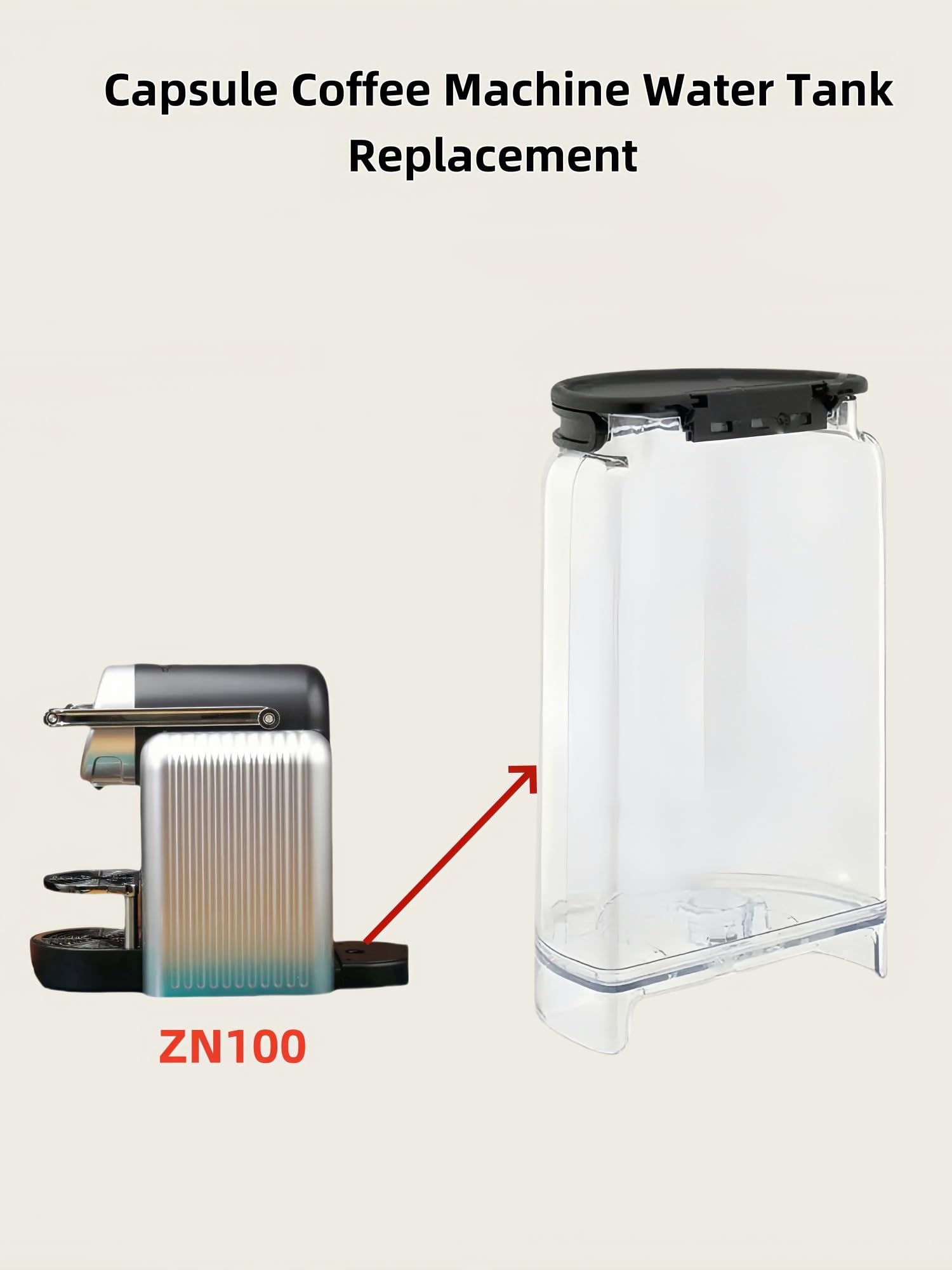 Tanque de Agua de Repuesto Compatible con Nespresso Zenius ZN100, Accesorio para Cafeteras de Cápsulas (Apto para Uso Alimentario, sin BPA)