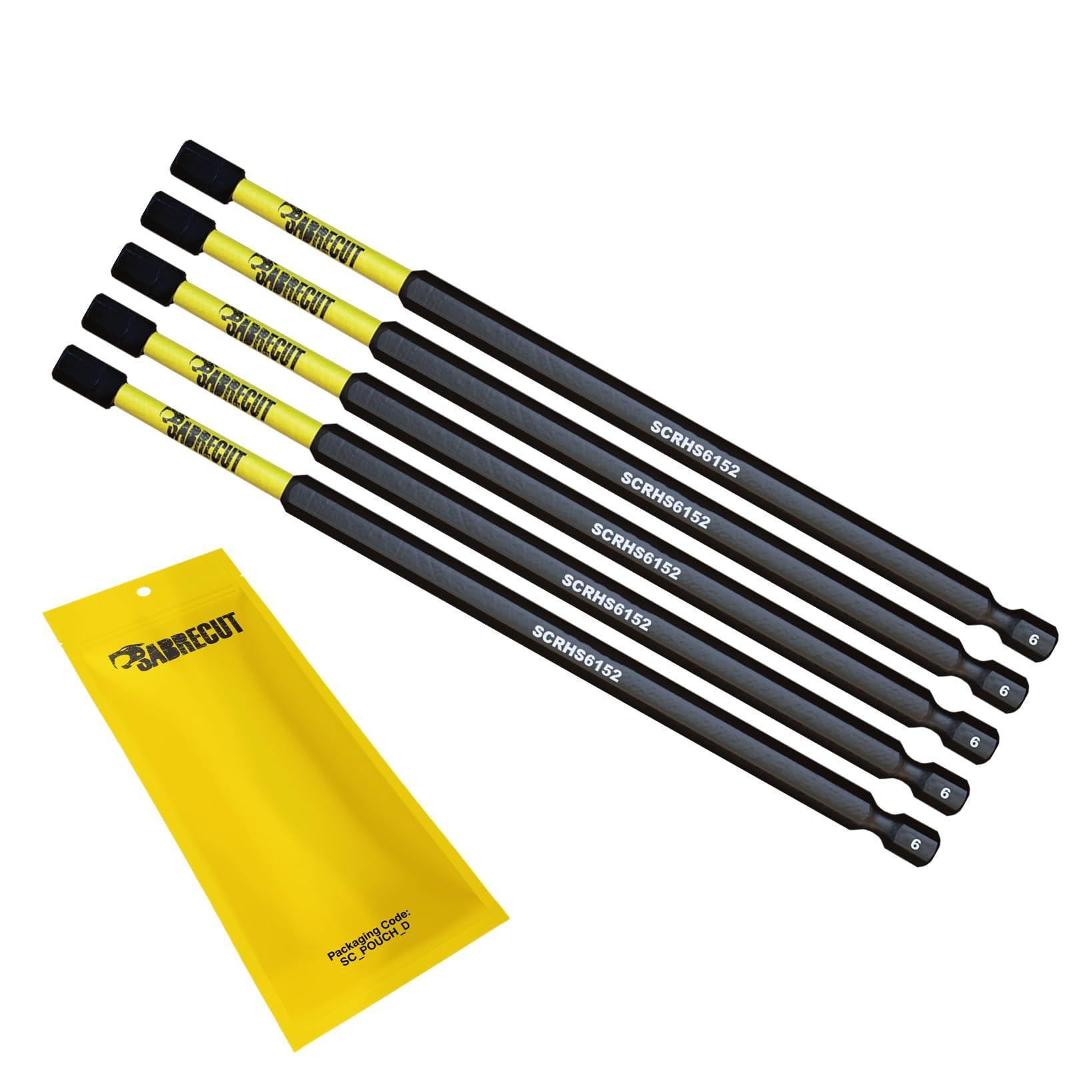 Sabrecut 5 X Scrhs6152_5 152Mm Hex (H6) Tamper Proof Security Magnetic Impact Screwdriver Driver Bits Set Single Ended Heavy Duty