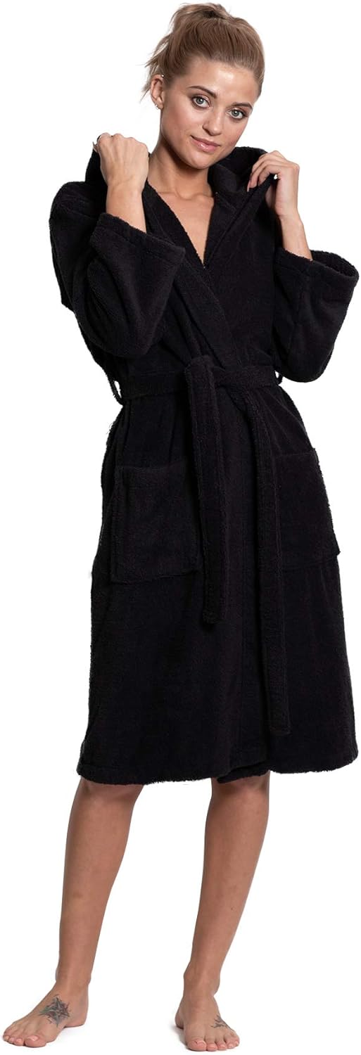 Turkuoise Women's Turkish Cotton Hooded Robe, Terry Hooded Bathrobe