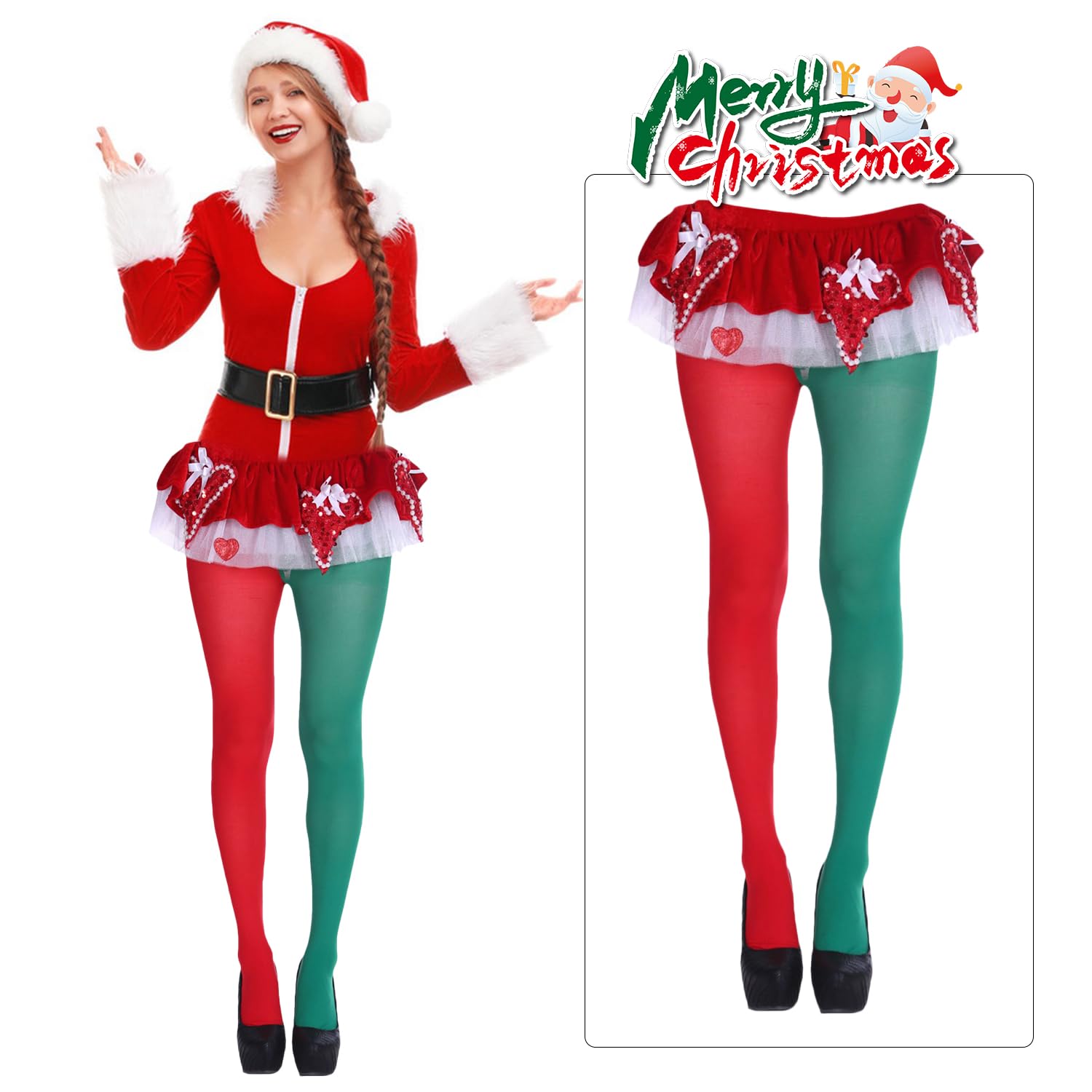 BORFUE 3 works Christmas Striped Tights Elf Tights Full Footed Striped Socks for Women and Girl Christmas Party Costume Dress Up - Image 3