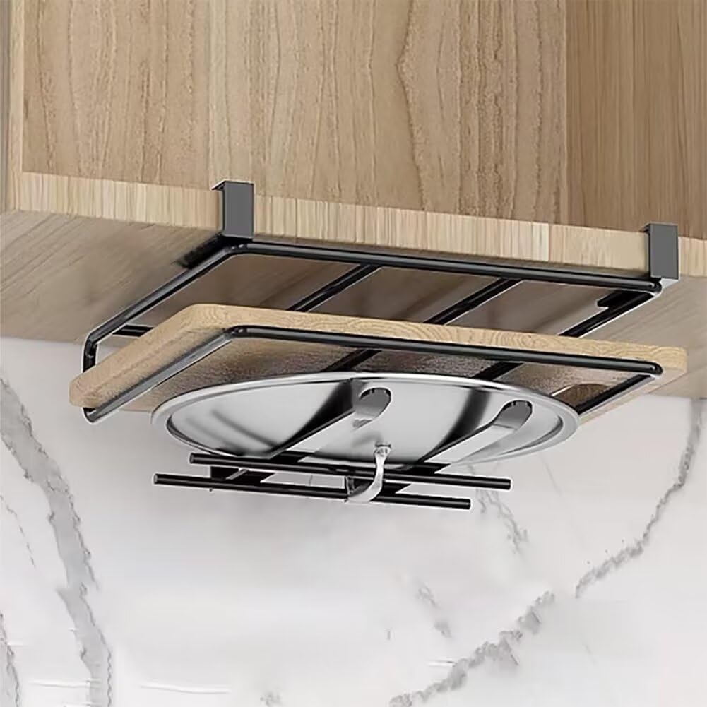 Verstellbarer Topfdeckelhalter ohne Bohren Schneidebrett Rack Küchenschrank Aufbewahrungslösung Teleskopregal für Utensilien Platzsparend Schwarz B