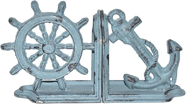 Nautical Ship Wheel and Anchor Decorative Bookends Set