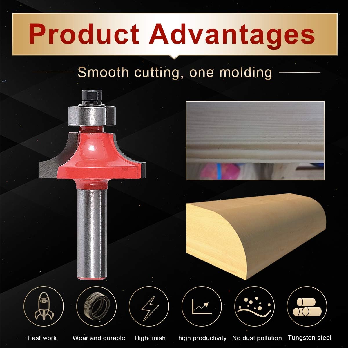 KATUR Roundover bit, Round Over Beading Edging Router Bit, Corner Rounding Edge-forming Bit Set with 8mm Shank (8mm Shank,28.8mm Width,12.2mm Depth,7.8mm Radius)