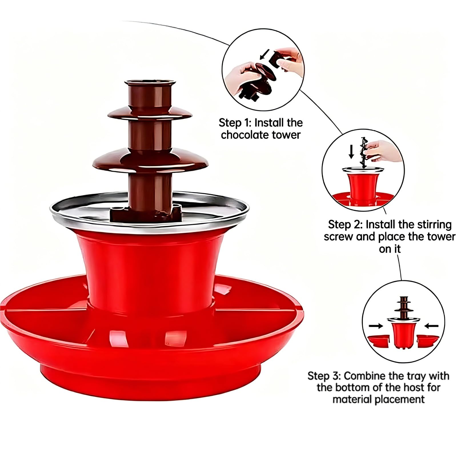 Juego De Fondue Eléctrica Portátil De 3 Niveles con Bandeja para Servir
