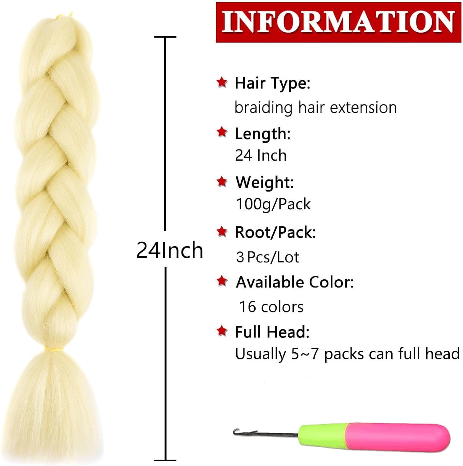 Trecce africane crochet Twist Braid Hair,Confezione da 3 extension di capelli sintetici da 24 pollici colore da intrecciare stile afro per donne (biondo 613#)
