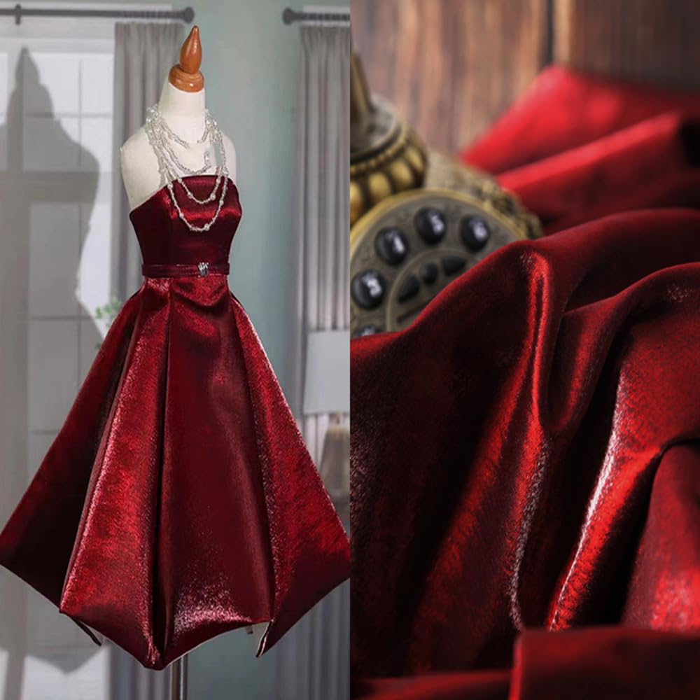 Charmeuse, tessuto di raso rosso bordeaux, 5 m x 150 cm, tessuto in raso di succo di seta, magico, lucido, tessuto decorativo per abito da sposa fai da te