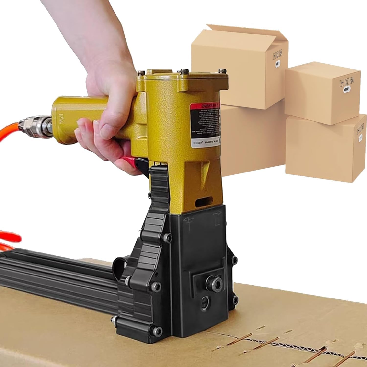 ZHJOPP Industrial Pneumatic Carton Stapler, Handheld Box Sealing Staple Gun, Automatic Carton Packing Tool for Corrugated Box