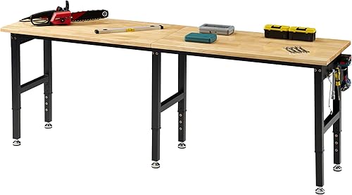 Miniatura 12 de Albott Banco de trabajo ajustable de 84x24 pulgadas con tomas de corriente, banco de trabajo de madera de 6000 libras de alta resistencia con
