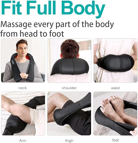 Miniatura 9 de Shiatsu Masajeador de cuello y espalda con calor, masaje de amasamiento 5D de tejido profundo, masajeador eléctrico de hombros para aliviar el dolor