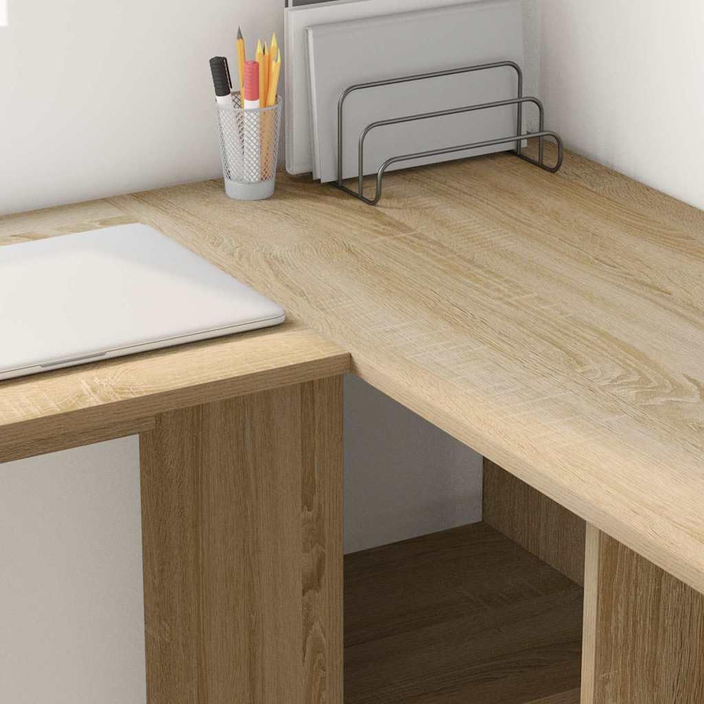 Schreibtisch Sonoma-Eiche Holzwerkstoff 142 x 102 x 73 cm Eckschreibtisch mit Stauraum für Büro und Homeoffice ergonomisch platzsparend Arbeitszimmer Laptop PC Gaming