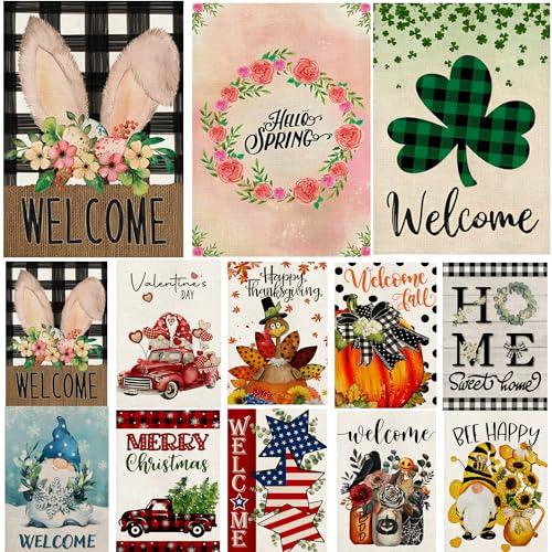 Seasonal Garden Flags for Outside, 12x18 Double...