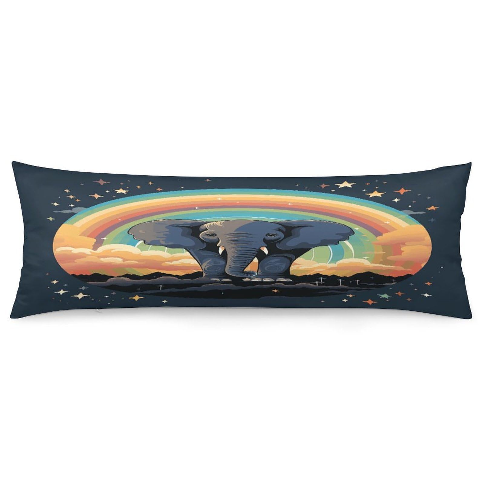 A Cute Elephant on A Rainbow Background Body Pillow Cover Long Body Pillow Pillowcase with Hidden Zipper Ultra Soft Polyester Pillow Cases Breathable & Silky Long Pillows Case Cover 19x53 in