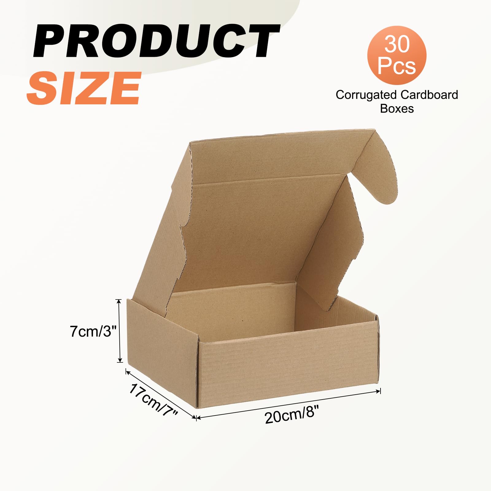 PATIKIL Cajas de envío de 8 x 7 x 3 pulgadas, paquete de 30 cajas de cartón corrugado duro, bonitas cajas de cartón para publicidad, embalaje de correo, almacenamiento de regalos para pequeñas