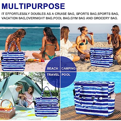 Image of Waterproof Beach Tote Pool Bags for Women Ladies Extra Large Gym Tote Carry On Bag With Wet Compartment for Weekender Travel