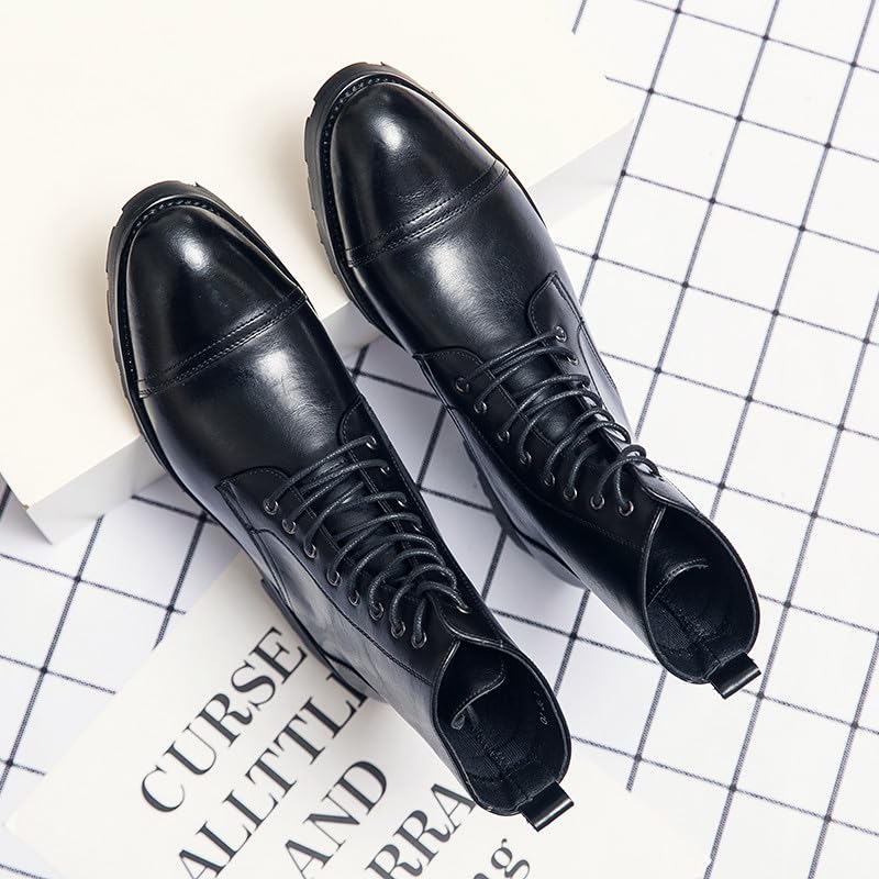 Santimon Leather Oxford Boots For Men Dress Lace-Up Combat Boots Cap Toe Classic Fashion Motorcycle Boots for Men4