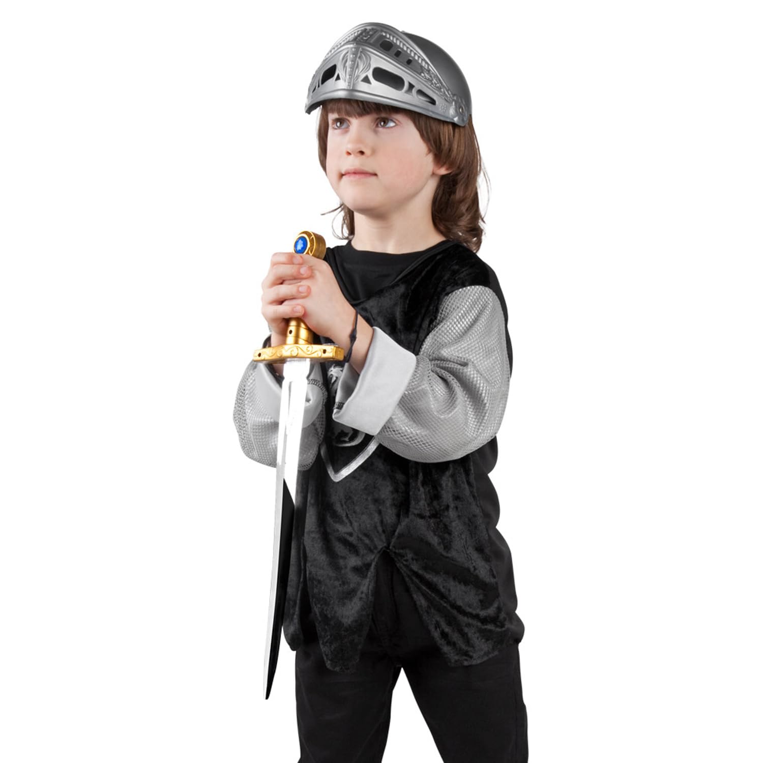 Boland 44033 - Casque de chevalier pour enfants, gris, avec visière rabattable, plastique, casque de chevalier, carnaval, Halloween, fête costumée, déguisement, théâtre