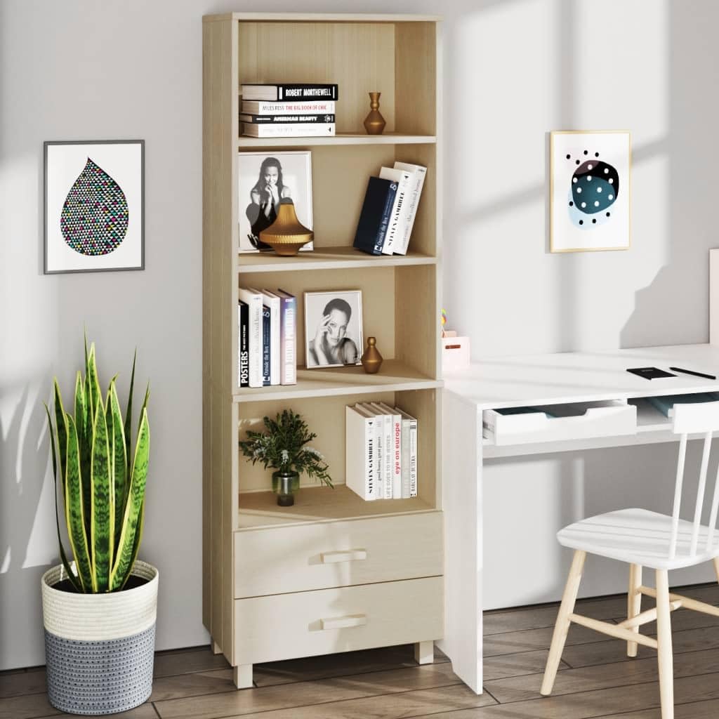 Meuble de rangement en bois de pin massif marron miel pour un salon élégant
