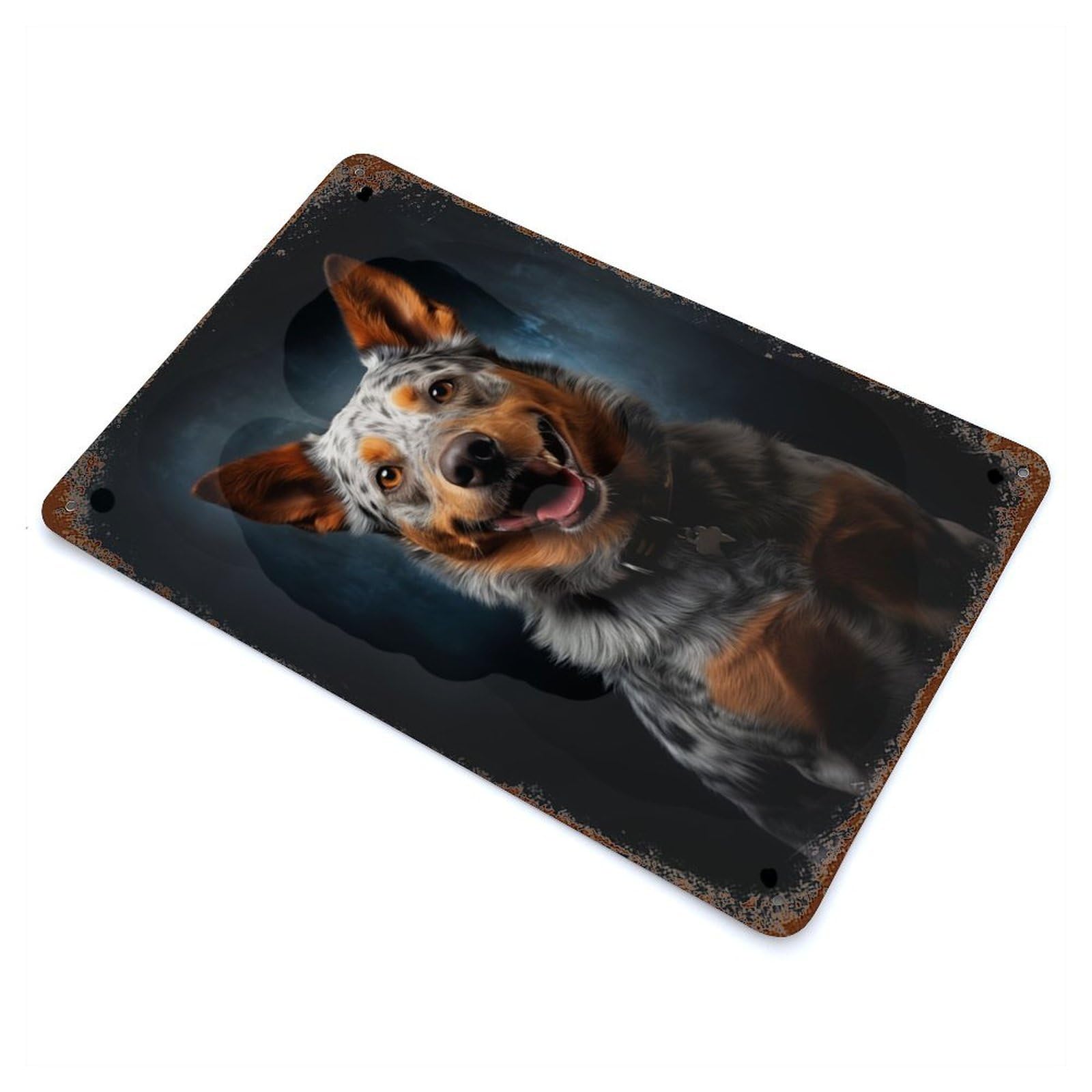 Rust Effect Smiling Australian Cattle Dog Vintage Rust Metal Sign 11.8"x7.9", Classic Wall Plaque for Shed, Workshop And Garage Wall Decor
