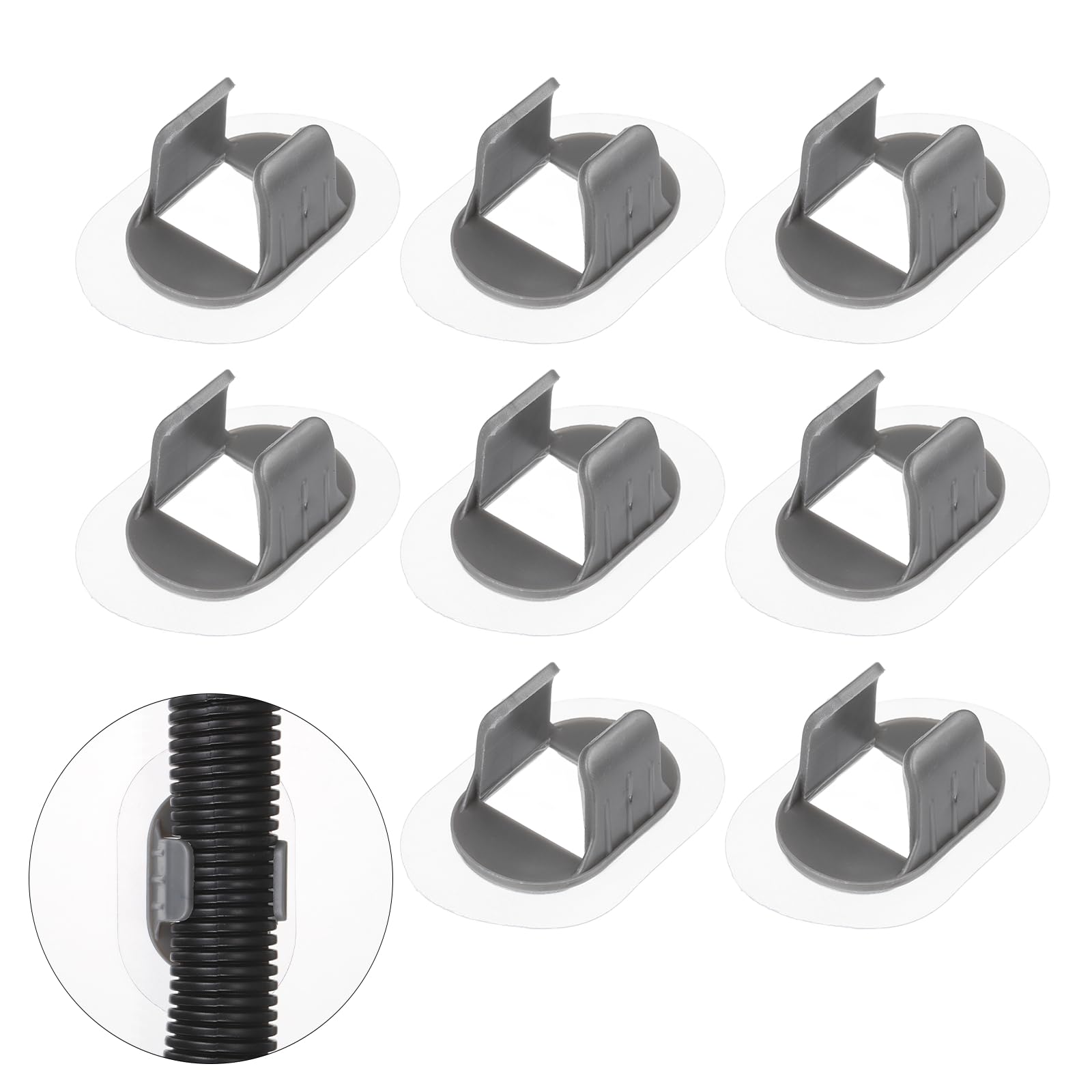 sourcing map 8 Pcs Washing Machine Drain Hose Holder (Fits 22-28 mm OD Hose) - Self-Adhesive No Drill Fixing Clip Guide Clamp Bracket for Clothes Washer/Laundry Tub Discharge, Gray