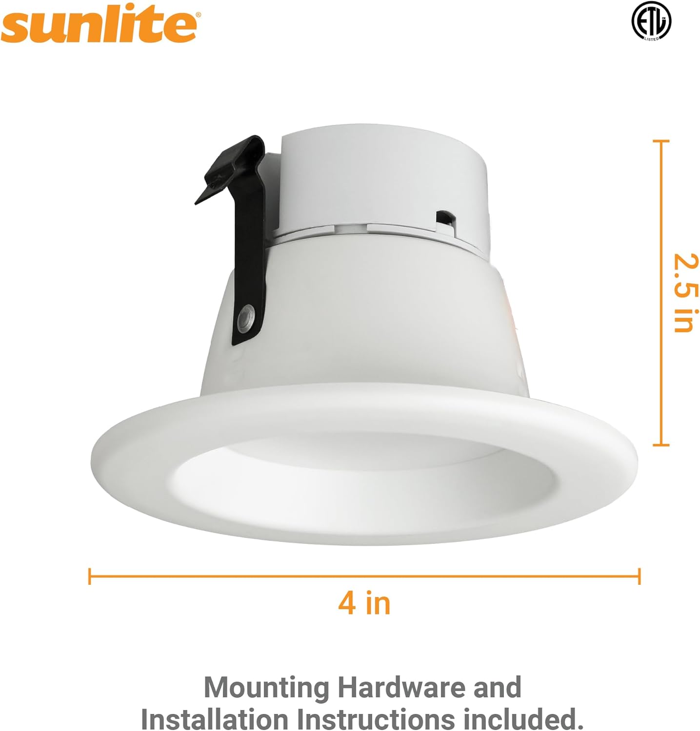 Sunlite 40687 LED 3" Round Recessed Retrofit Downlight Fixture, 10 Watts (60W=), 600 Lumens, 3000K Warm White, 90 CRI, 120 Volts, Dimmable, Medium E26 Base, Energy Star, ETL Listed, White, 6 Pack