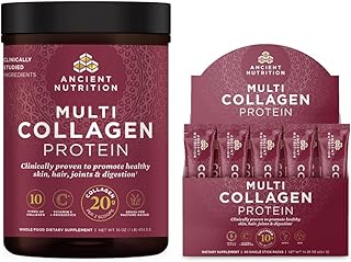 Ancient Nutrition Multi Collagen Protein Powder, Unflavored, 45 Servings + Multi Collagen Protein Powder Packets, Unflavor...