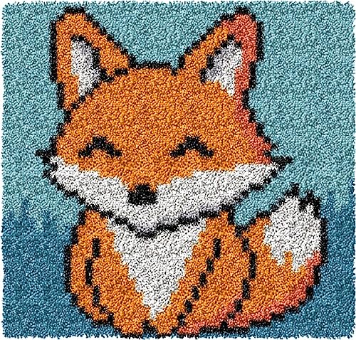 YP Latch Hook Kits for Kids Adults DIY Rug Tapestry Kits with Printed Canvas Embroidery Kits Festival Gifts Home Decoration (Fox,11.8inch X 11.8inch)