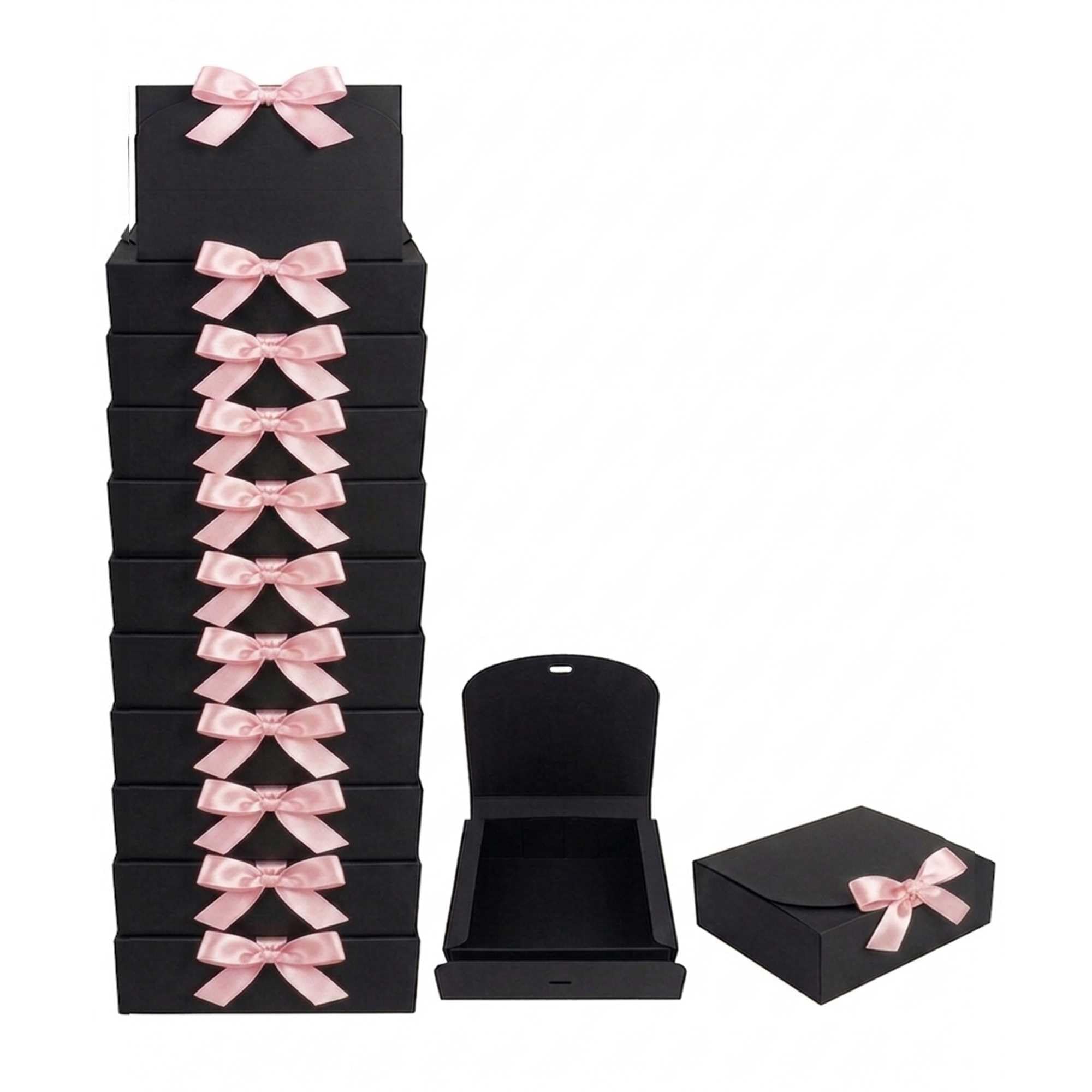 Emartbuy Black Kraft Gift Box with Baby Pink Ribbon – 24 x 19.5 x 7 cm – Fits Perfume, Beauty Sets & Small Gift Hampers – Birthdays Weddings Christmas Corporate Gifting Trade Wholesale – Pack of 12 — image 1