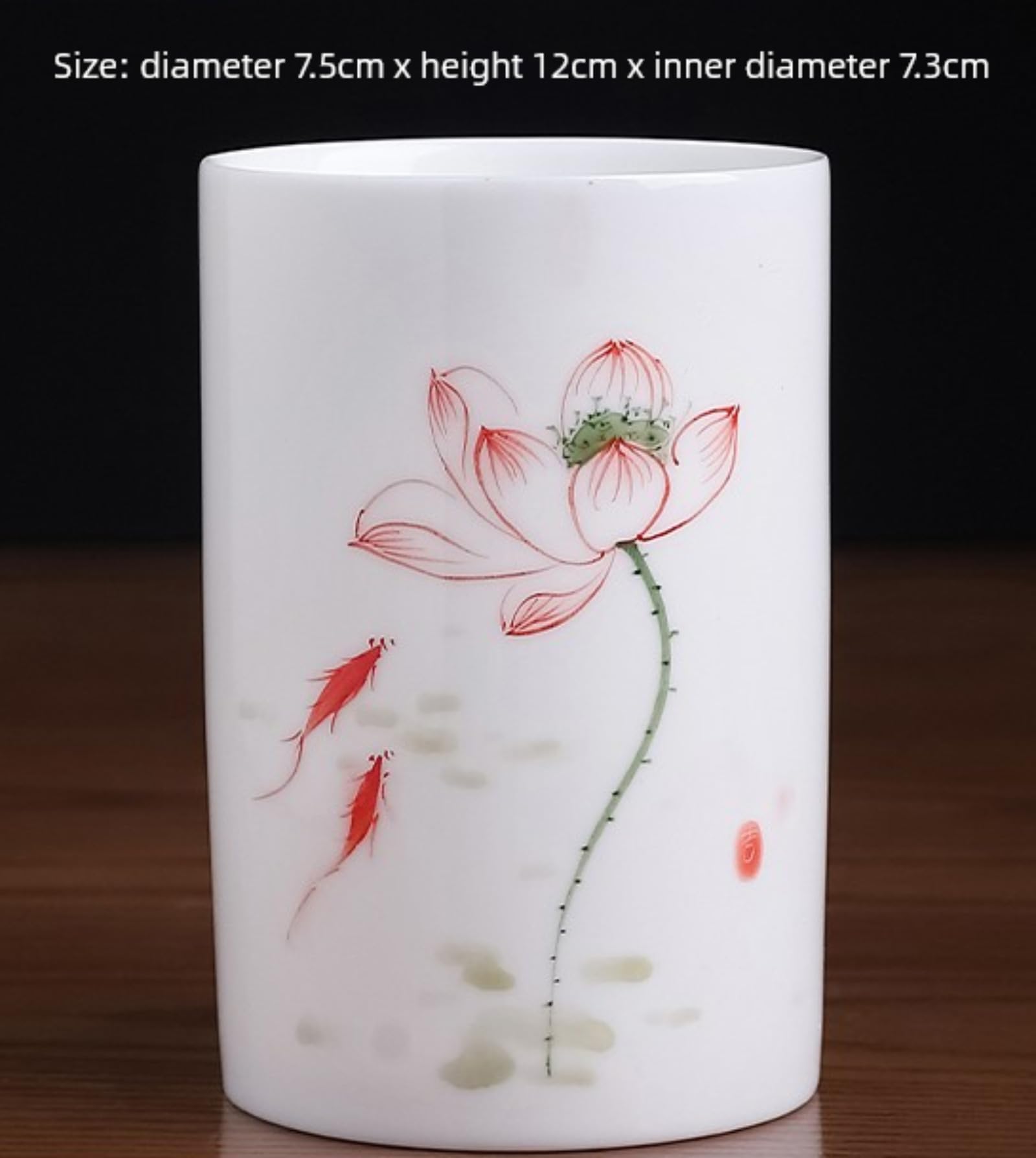 Lotus, Keramik, handgezeichnet, 12 cm, Unterglasur-Farbe, Stifthalter, Tischdekoration