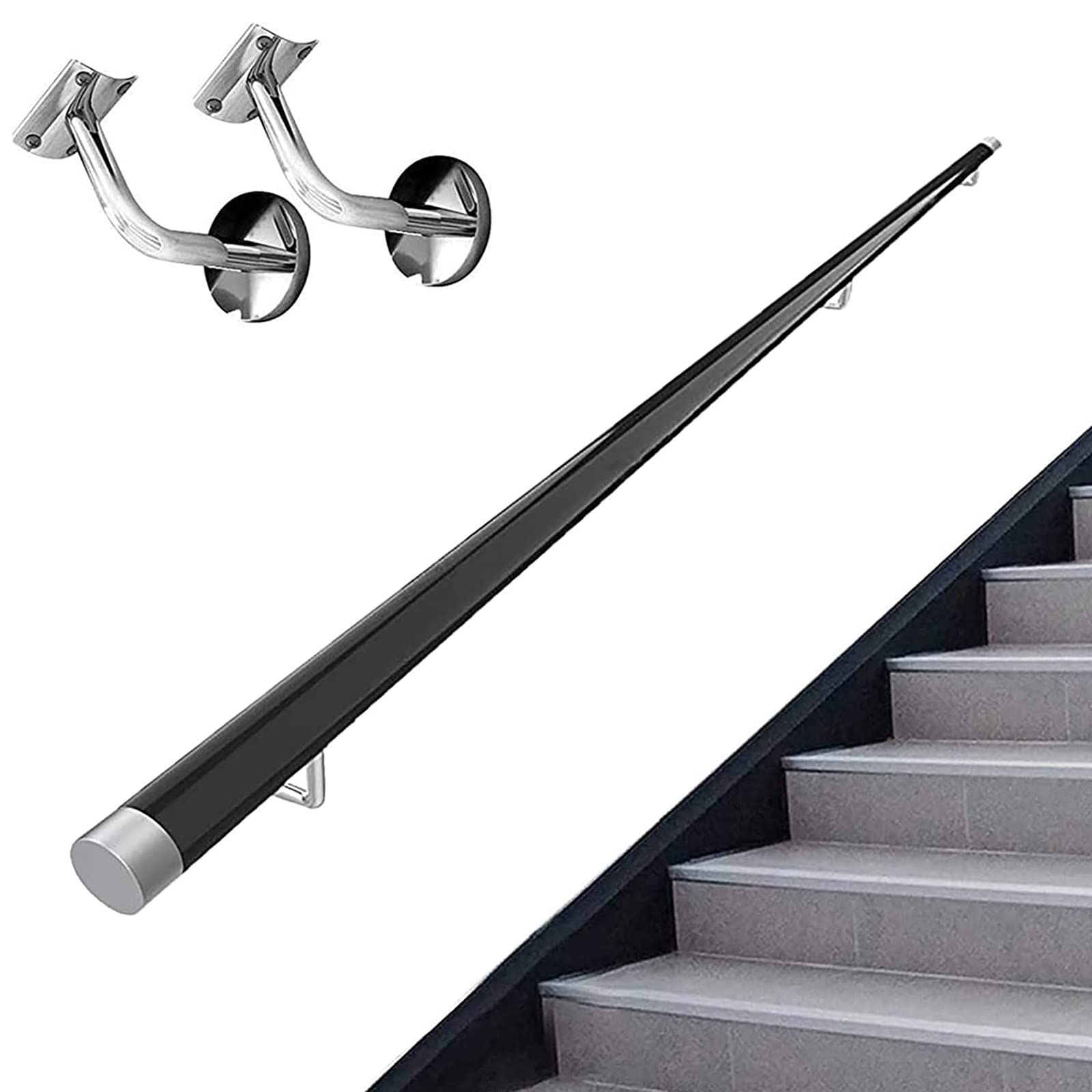 Main courante d'escalier antidérapante en bois avec supports muraux robustes
