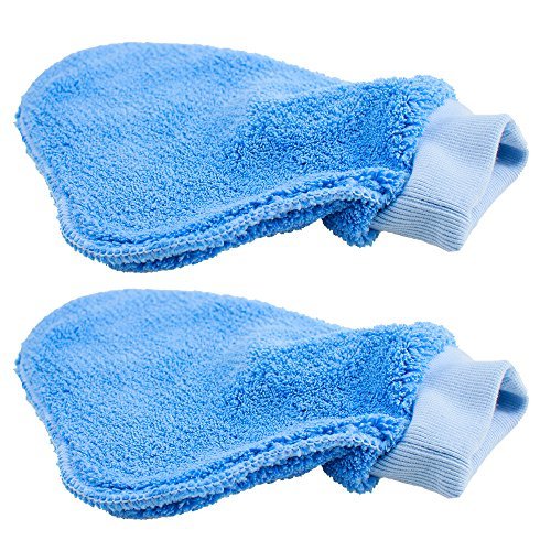 MojaWorks Plush Pro-Style Microfiber Dusting Mitt - Ultra Soft Absorbent - Great for All Household Cleaning Dusting and Wiping - Fits All Glove, Chemical and Wax-Free - 2 Pack, One-Size (Blue)
