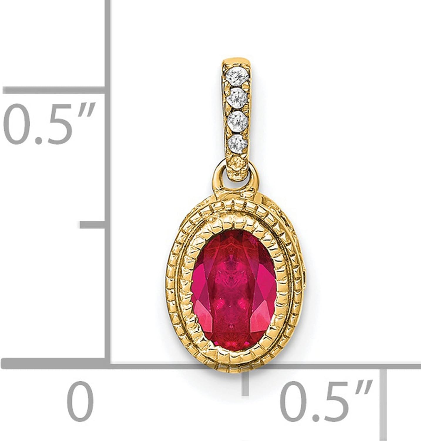 14k Yellow Gold Oval Faceted Ruby Pendant with Textured Bezel Setting and Diamond Accent Bail, Red Gemstone Necklace for Women, Fine Jewelry Birthstone Accessory, Romantic Gold Ruby Necklace - Image 4