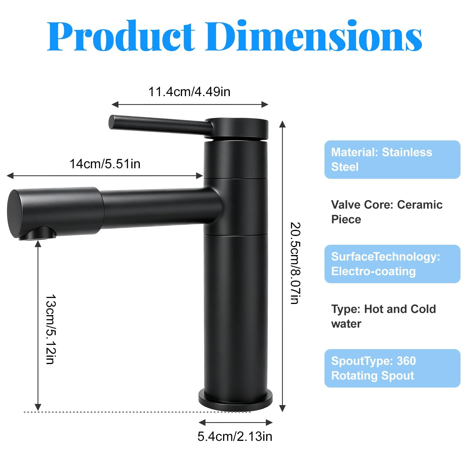Robinet Lavabo pour Vasque a Poser Mitigeur Pivotant à 360° Noir