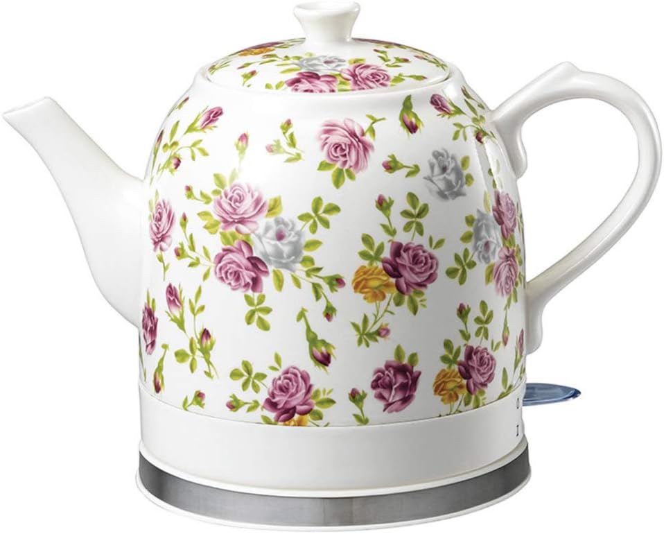 VKFX Kettles Electric Ceramic Cordless White Kettle Teapot Retro 1.2L Jug, 1200W Boils Water