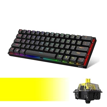 DK61E 60% Mechanical Gaming Keyboard with Yellow Gateron Optical Switch, RGB Backlit Wired PBT Keycap Waterproof Type-C Compact 61 Keys Computer Keyboard with Full Keys Programmable by DIERYA