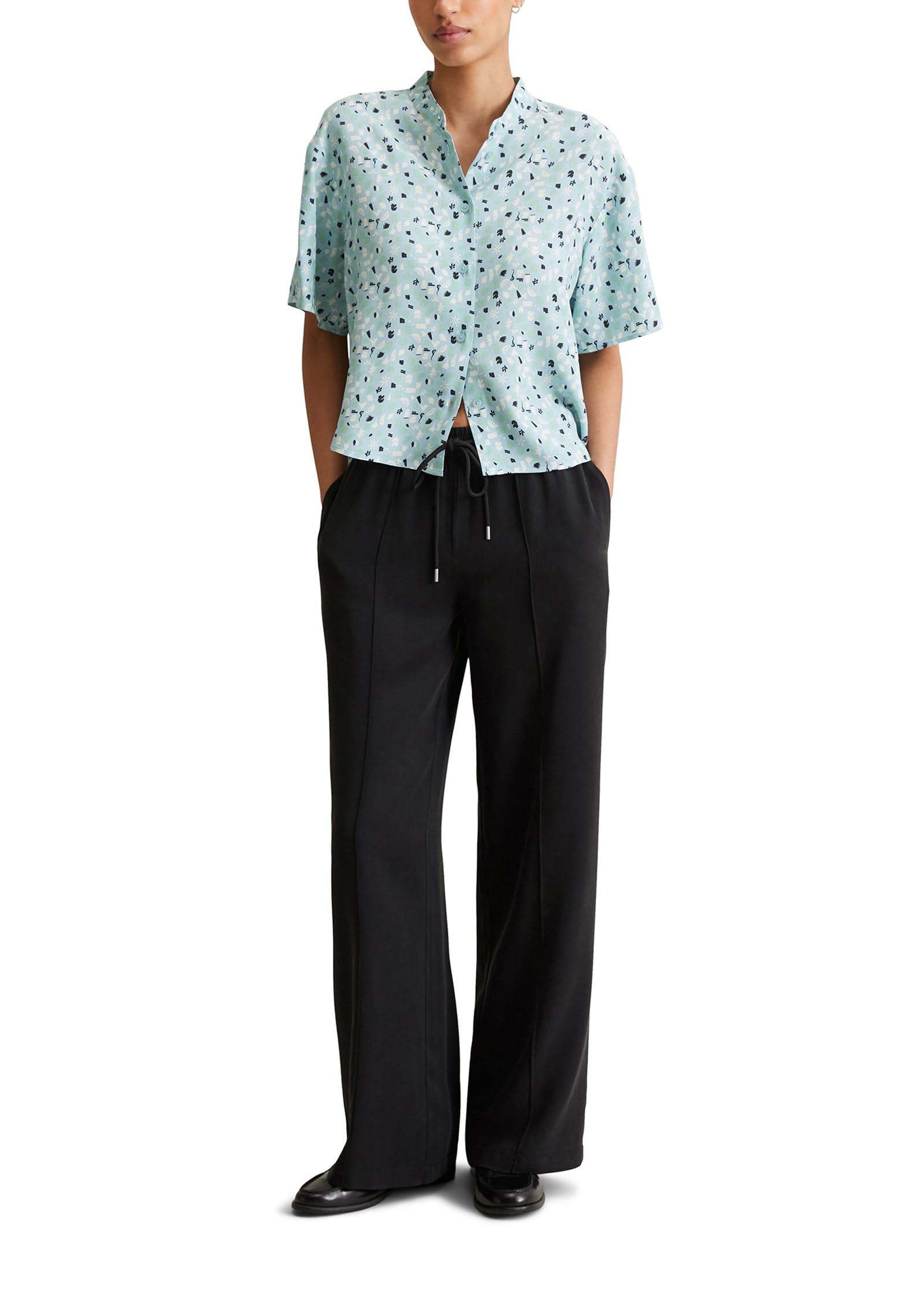 Marc O'Polo Denim Damen Kurzarmbluse mit Stehkragen Cropped