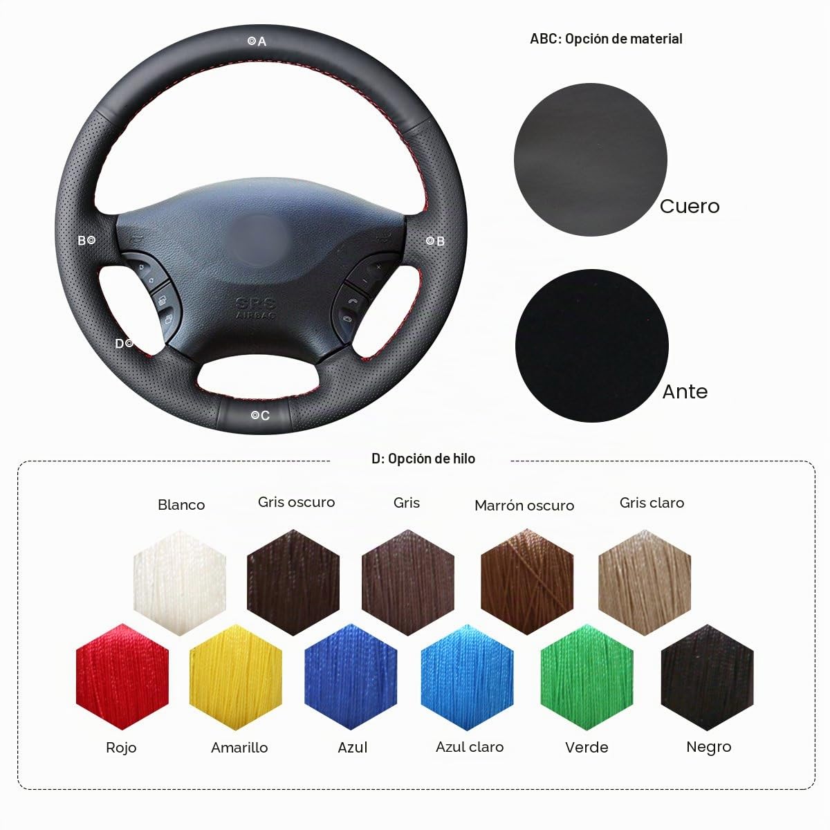 MEWANT Funda de Volante a Medida para Coser Mercedes-Benz Viano | Mercedes Benz W639 Viano 2006-2011 / Vito 2010-2015 / Volkswagen VW Crafter 2006-2016 piel microfibra Transpirable Duradero