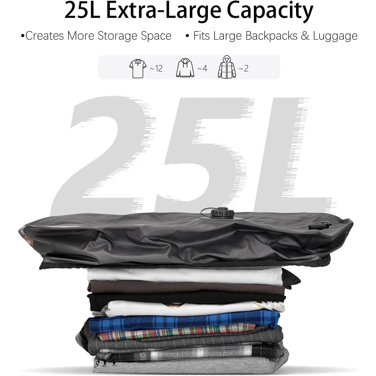 Bolsas De Compresión Al Vacío Un Solo Toque, Sin Bomba | impermeable, Ahorrador de espacio, Recargable por USB-C, bolsas de almacenamiento para viajes, Maleta de mano y mochila