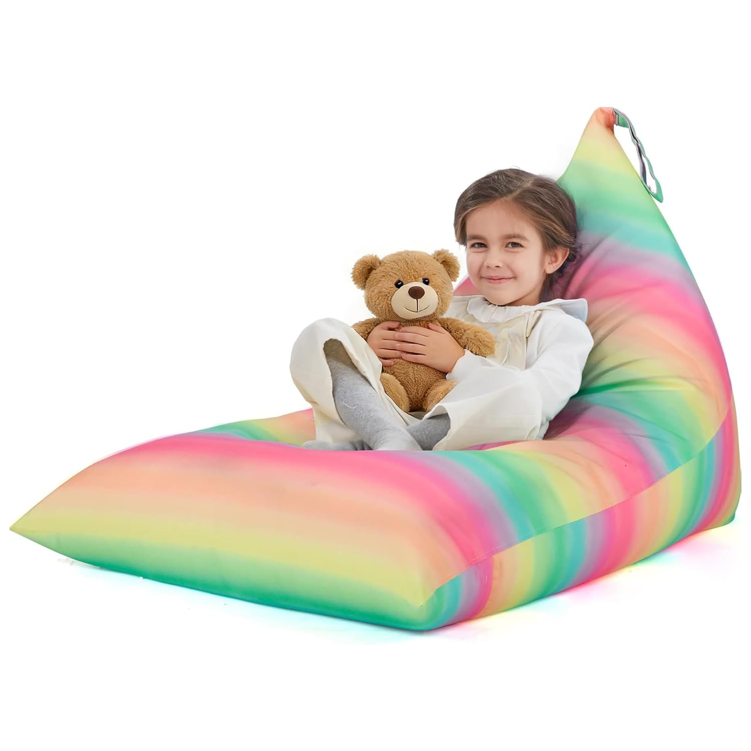 Nobildonna Sitzsack-Stuhlbezug für Kinder und Erwachsene, extra großer Sitzsack ohne Füllung, Plüschtierhalter und Organizer, Premium-Segeltuch, 250 l (Regenbogenstreifen)