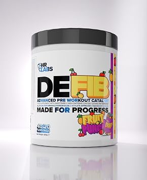DEFIB, Ultimate All in One Advanced Strong Pre Workout Powder, High Caffeine Content, 40/20 Servings, 420g, Athlete Approved 8 Great Tasting Flavours (420g, Fruit Punch)