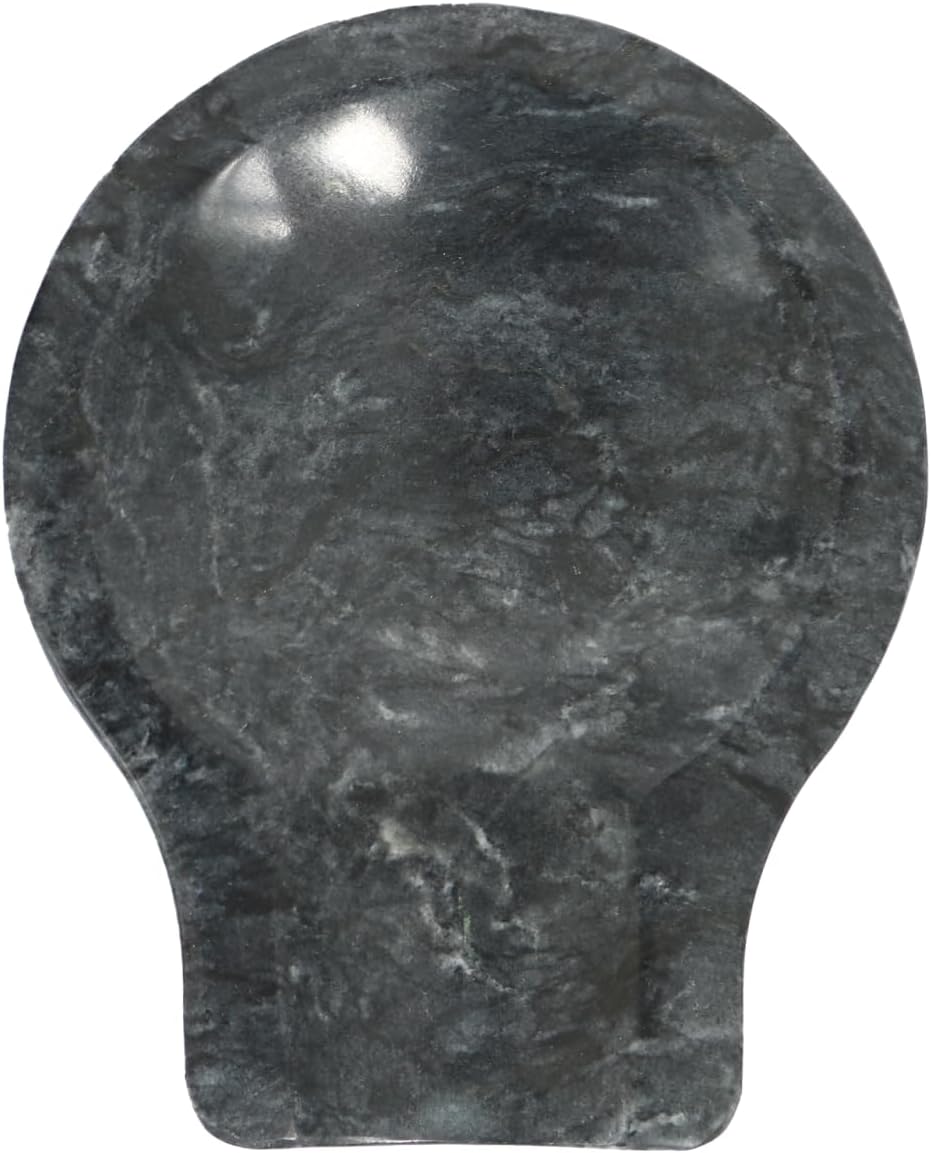 Heat Resistant Spoon Rest for Stove Top, Marble Flat Utensil Rest, Cooking Tools Holder with Non-slip Silicone Feet, Modern Farmhouse Kitchen Décor, Black, 1 Pack