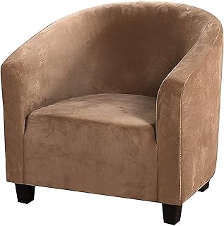 Konsilsa Velvet Club Chair Slipcover, Stretch Tub Chair Covers Plush Chair Slipcover Sofa Cover Furniture Protector Couch Club Chair Slipcovers with Arms (Color : Khaki)