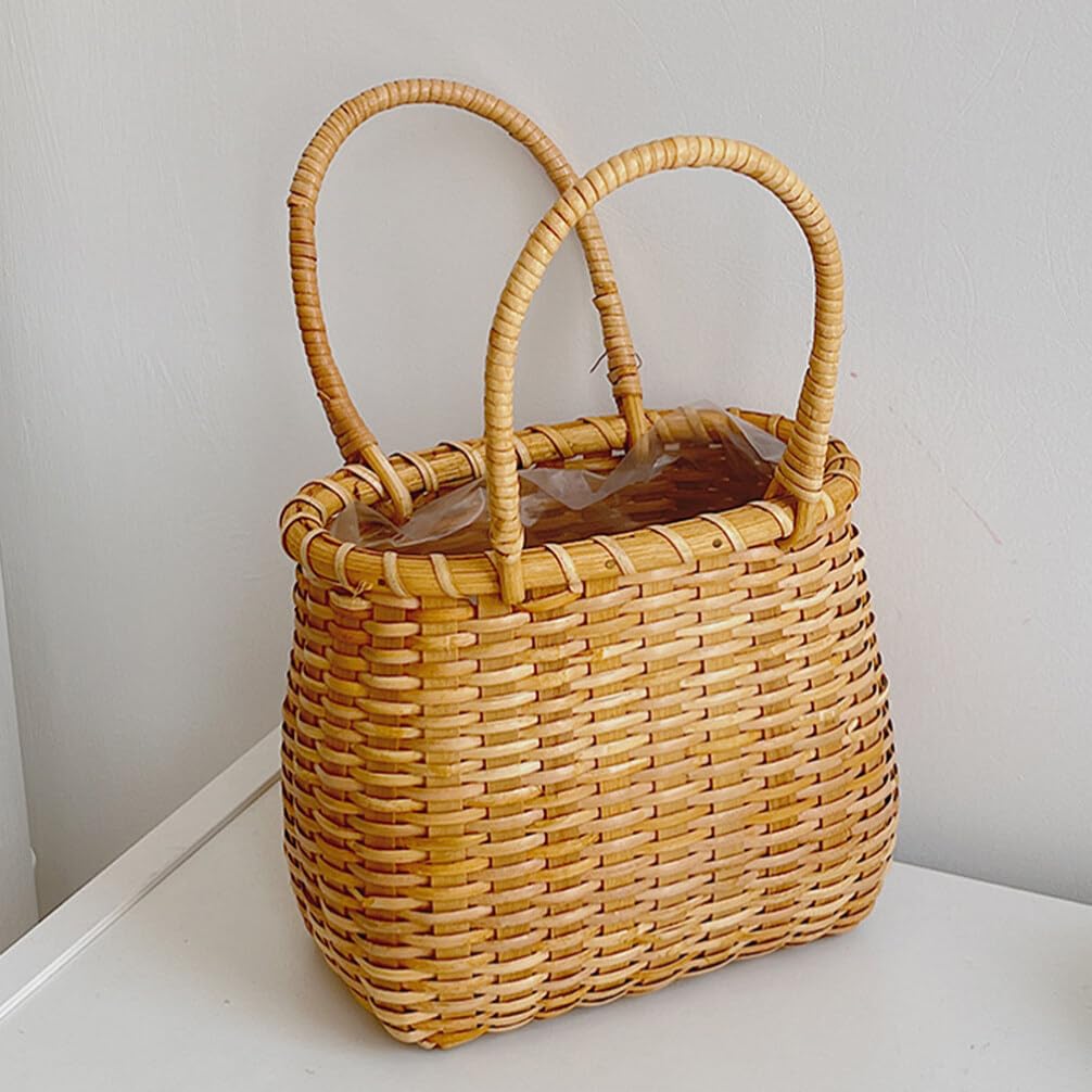ifundom Cesta Tejida de Madera para Flores Decorativas, Cesta Rústica para Almacenamiento y Manualidades