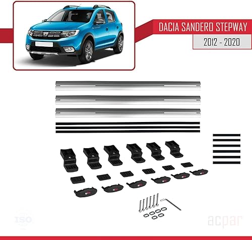 Miniatura 6 de Compatible with Dacia Sandero Stepway 2 2012-2020 Basic Model Universal Cross Bar Car Top Luggage Carrier Rails Roof Racks Grey Aluminium 3 Bars