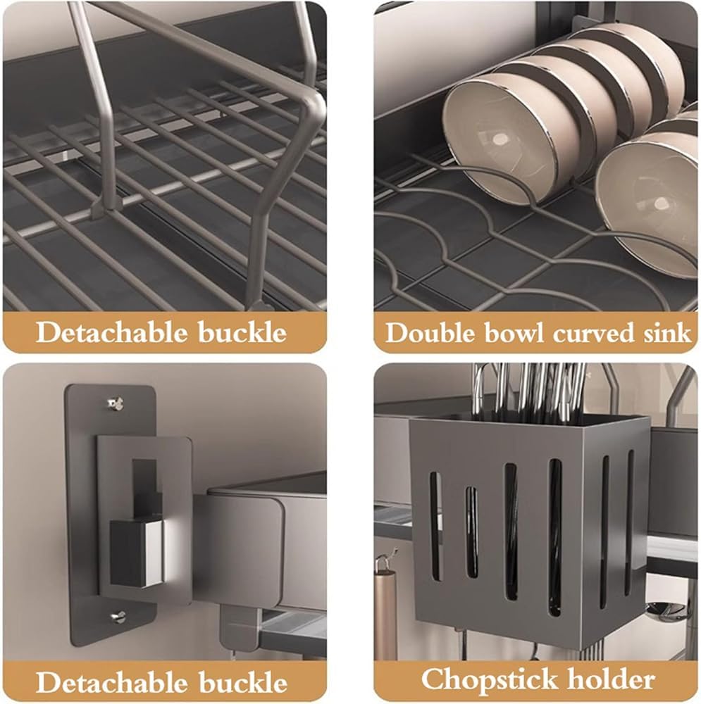 Escurridor de platos montado en la pared, acero inoxidable de 1/2 nivel con bandeja de goteo, organizador de cocina para platos, cuencos, utensilios y tapas de ollas, diseño que ahorra espacio