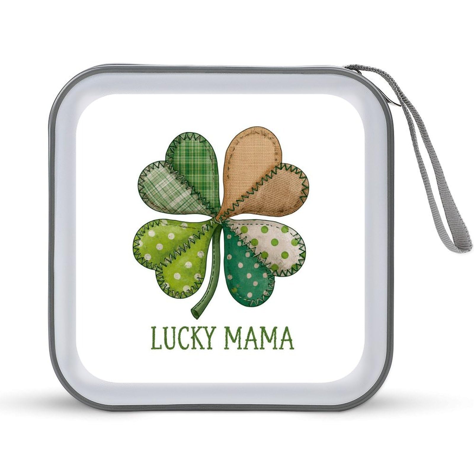 Jubonexis Four-leaf Clover Patchwork LUCKY MAMA CD Case DVD Storage Case Portable for Car Home Travel
