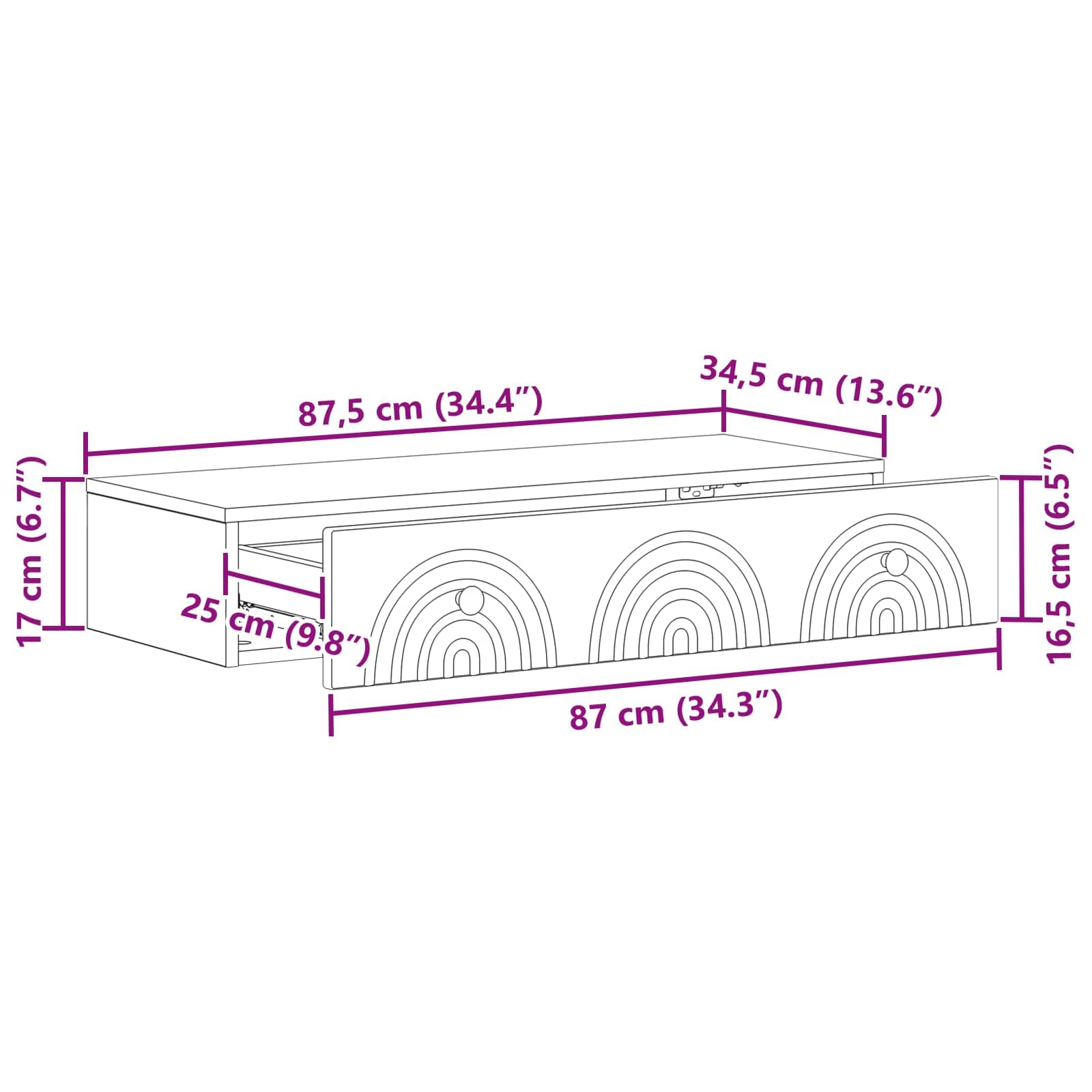 Tavolino da parete in legno bianco, 87,5 x 34,5 x 17 cm, con cassetto, per soggiorno, ufficio, corridoio, versatile, organizer multiuso