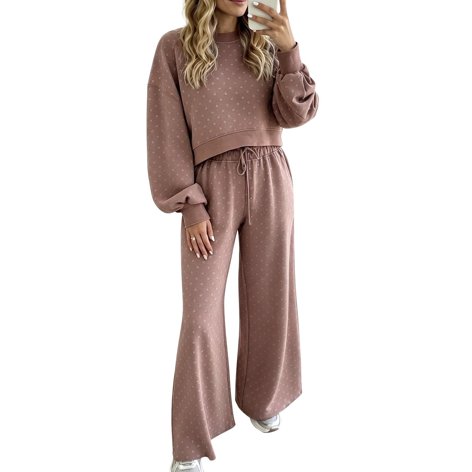 Tute Eleganti Donna 2 Pezzi Completi Palestra Manica Lunga Girocollo Tuta Da Ginnastica Completo Sportiva Casual Set Top E Pantaloni a Gamba Larga Tute Per Jogging Fitness Yoga Autunnale Invernale